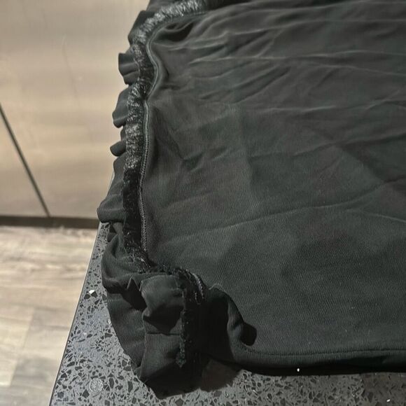 NWT Liola Italy Y2K Fringe Ruffle Hem Pull On Knee Length Skirt Black Size 10 Wo - Picture 8 of 9